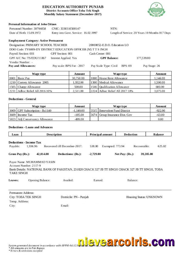 India education authority Punjab mpnthly salary statement